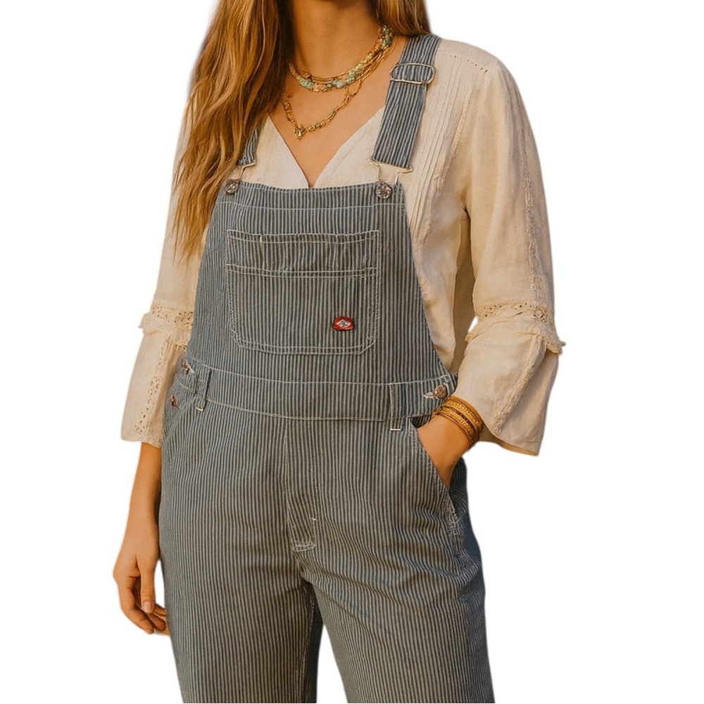 Dickies Blue White Hickory Striped Workwear Bib Overalls Women’s Small